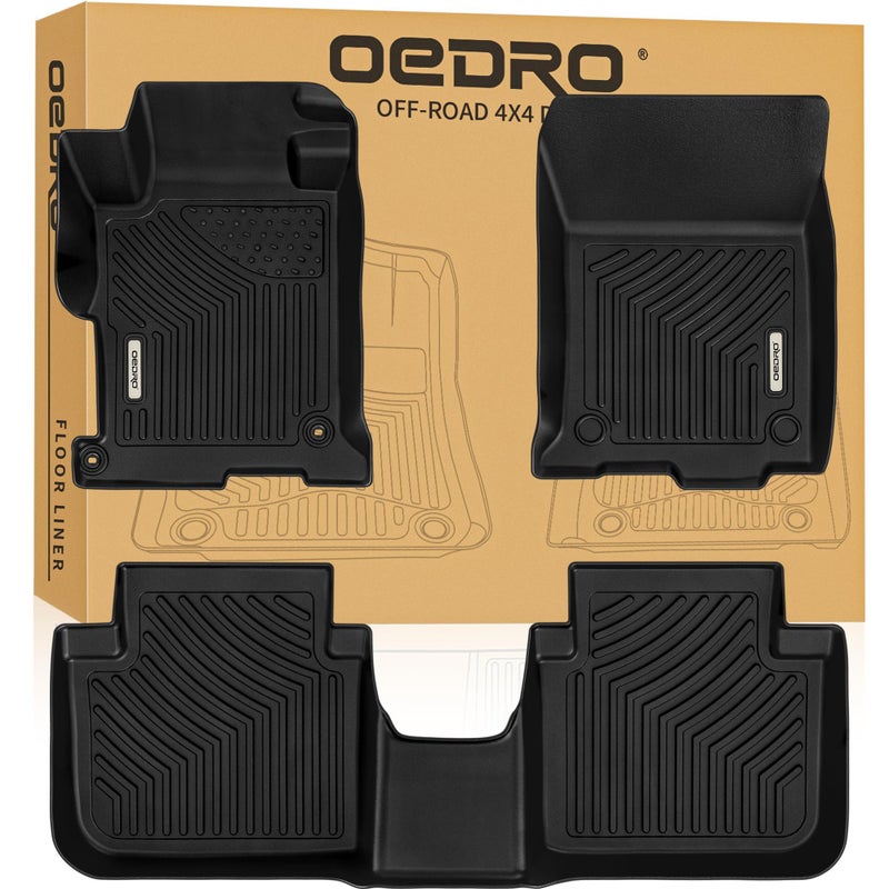 oEdRo حصائر أرضية OEDRO تناسب هوندا أكورد سيدان 2013-2017 TPE جميع الأحوال الجوية تشمل مجموعة حصائر الصف الأول والثاني باللون الأسود - Image 3