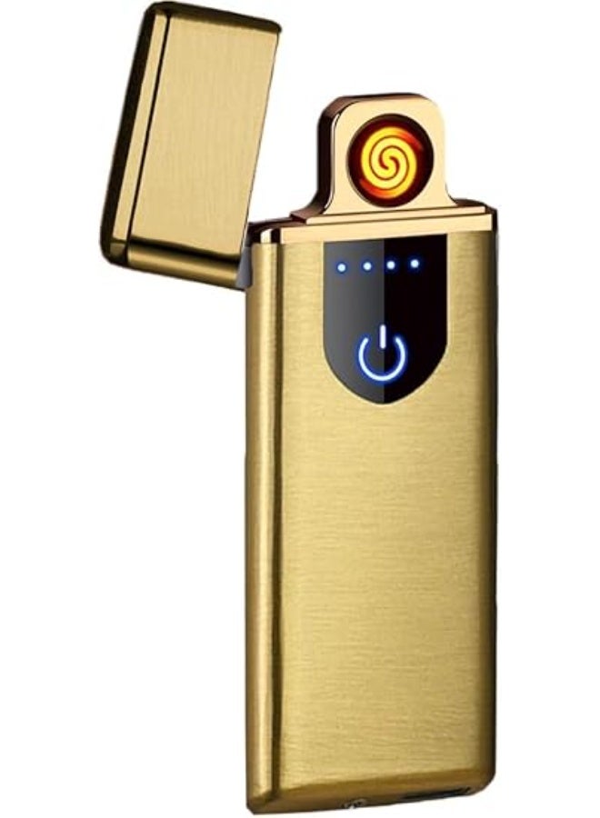 USB Rechargeable Electric Lighter, Windproof Flameless Design, Touch Sensor, Battery Indicator, Portable (Yellow) - Image 1
