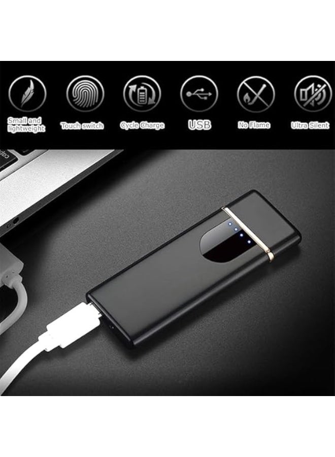 USB Rechargeable Electric Lighter, Windproof Flameless Design, Touch Sensor, Battery Indicator, Portable (Yellow) - Image 2