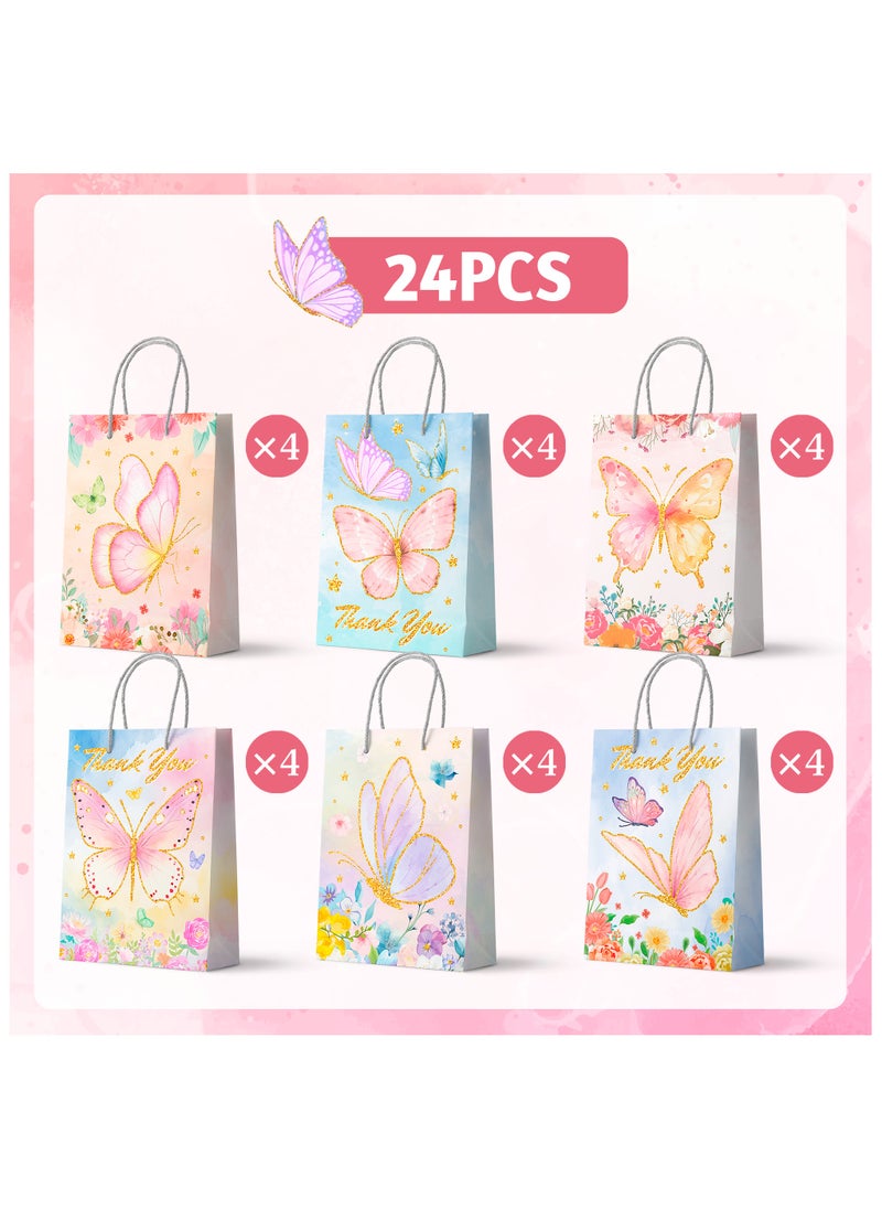FRUITFUL PARTY Butterfly Party Favor Bags with Handles, 24pcs Butterfly Goodie Bags Gift Bags Butterfly Candy Bags Butterfly Treat Bags Butterfly Paper Bags for Butterfly Party Supplies  - Image 2