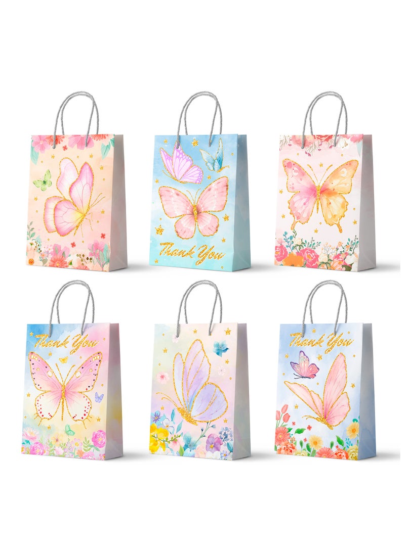 FRUITFUL PARTY Butterfly Party Favor Bags with Handles, 24pcs Butterfly Goodie Bags Gift Bags Butterfly Candy Bags Butterfly Treat Bags Butterfly Paper Bags for Butterfly Party Supplies  - Image 1