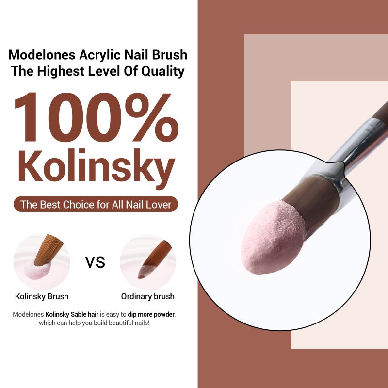 Modelones Kolinsky Sable Acrylic Nail Art Brush Red Wood Pen Nail Brush for Acrylic Powder Molding Drawing Professional Manicure Pens (14#) - Image 2