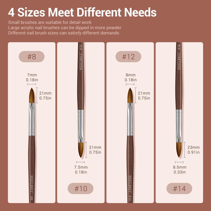Modelones Kolinsky Sable Acrylic Nail Art Brush Red Wood Pen Nail Brush for Acrylic Powder Molding Drawing Professional Manicure Pens (14#) - Image 5