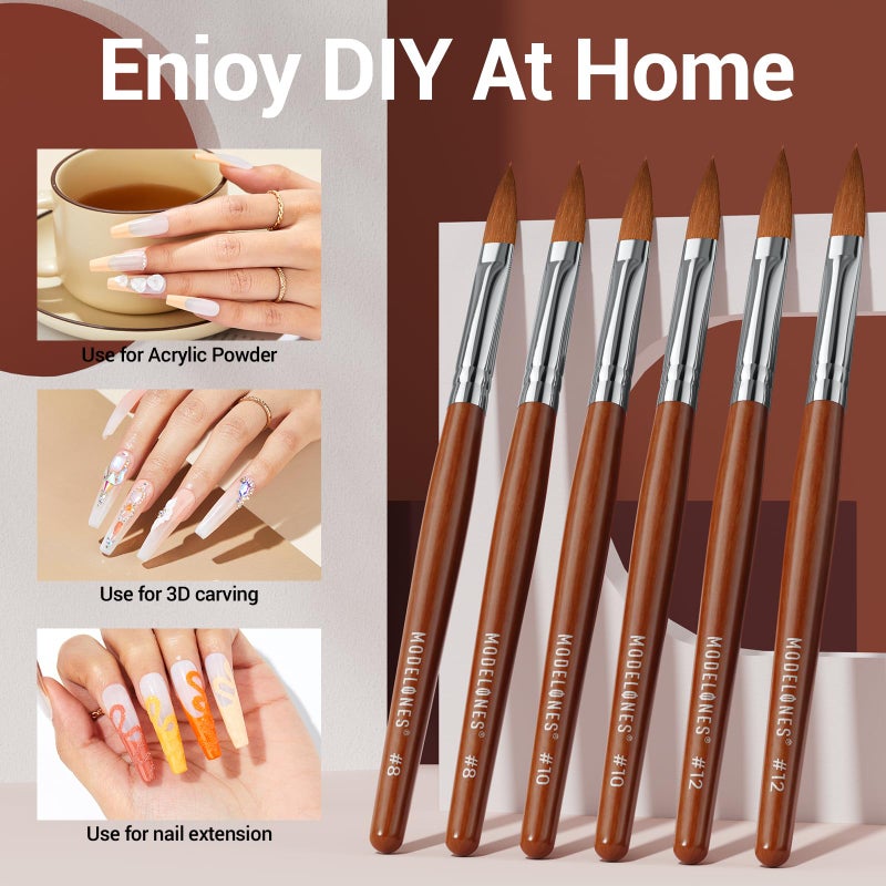 Modelones Kolinsky Sable Acrylic Nail Art Brush Red Wood Pen Nail Brush for Acrylic Powder Molding Drawing Professional Manicure Pens (14#) - Image 4