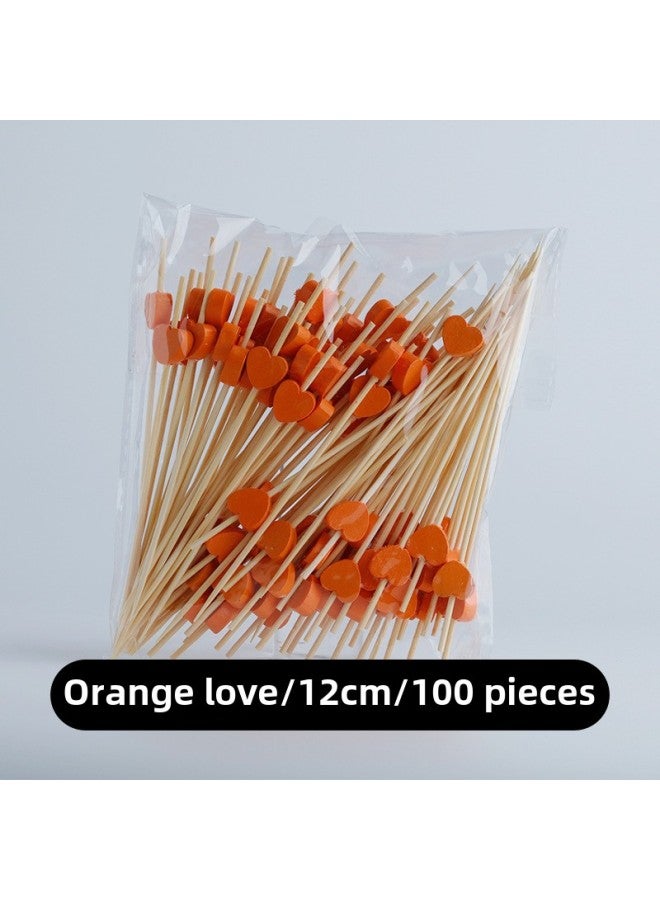 Disposable Fruit Fork Fruit Sticks Bamboo Sticks Flower Sticks Sugar-Coated Berry String Sticks Cocktail Sandwich Sticks Dessert Decoration-Color:(Hot) Orange Love ]  - Image 1