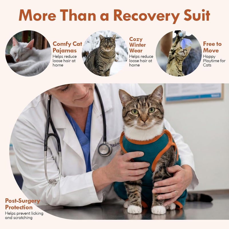 ADNIKIA Cat Recovery Suit After Surgery, Soft Onesie Surgical Suit for Anti-Licking & Wound Care, Spay Suit for Female & Male Cats, Kitten Cone Alternative with Full Back Button Closure, Green M - Image 5