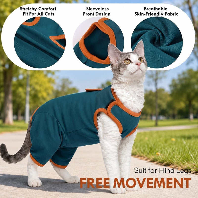 ADNIKIA Cat Recovery Suit After Surgery, Soft Onesie Surgical Suit for Anti-Licking & Wound Care, Spay Suit for Female & Male Cats, Kitten Cone Alternative with Full Back Button Closure, Green M - Image 3