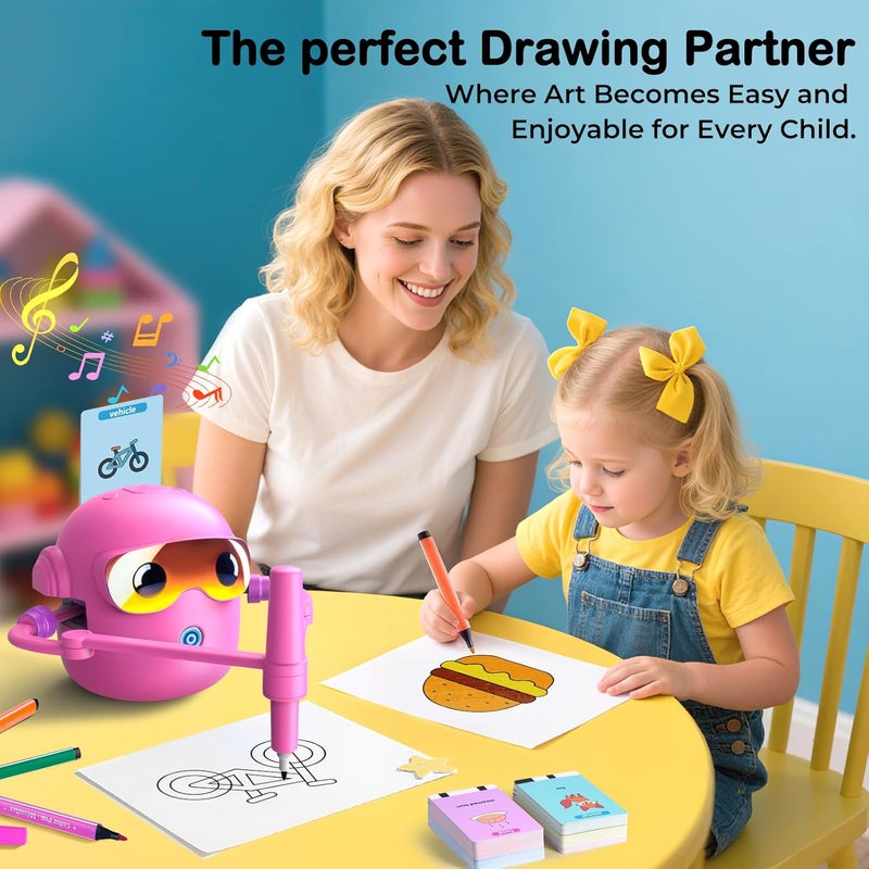 روبوت رسم للأطفال، ألعاب الرسم المتدرجة (مونتيسوري) للأطفال من 3 إلى 8 سنوات، آلة رسم تعليمية تفاعلية بالصوت بـ 100 بطاقة و 16 قلمًا ملونًا وموسيقى - هدية للأولاد والبنات لمناسبات الميلاد والمحطات - Image 5