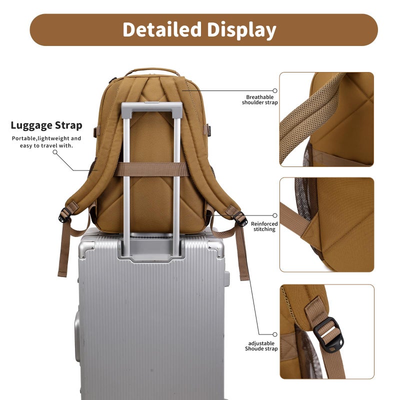 Lohol Water Resistant Backpack with Multifunctional Pockets for Teens, Durable Bookbag fits 15.6 inch Laptop for School Travel College, 25L (Beige) - Image 5