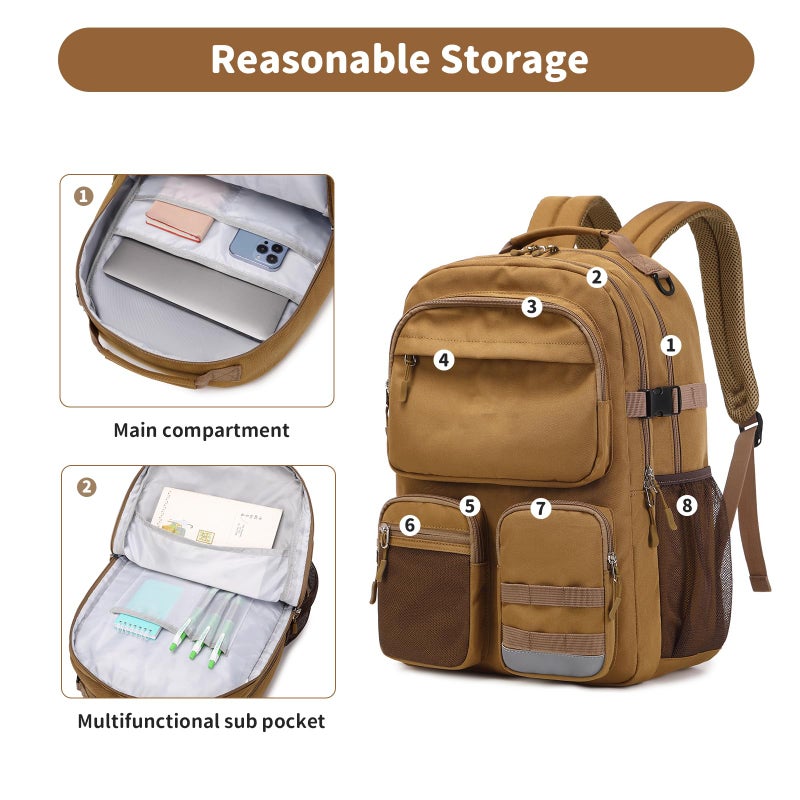 Lohol Water Resistant Backpack with Multifunctional Pockets for Teens, Durable Bookbag fits 15.6 inch Laptop for School Travel College, 25L (Beige) - Image 4