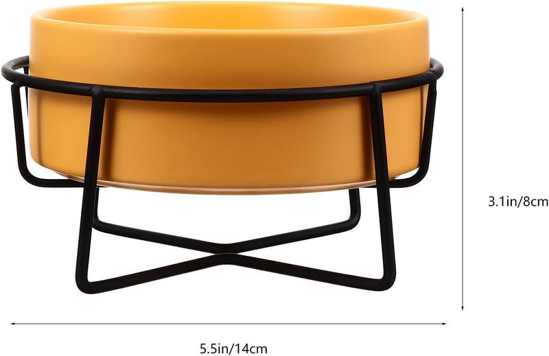 Ceramic Pet Bowl with Iron Stand for Cats and Dogs Anti-Spill Elevated Feeder Dish Matte Finish Bite-Resistant Food and Water Holder Yellow Bowl with Black Frame - Image 2