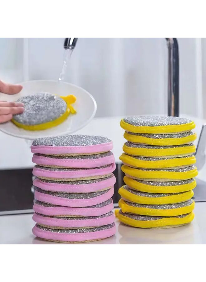 12 Pcs Green Double Sided Scrubbing Sponge Pad Round Dish Cloth Kitchen Cleaning Towel Set - Image 1