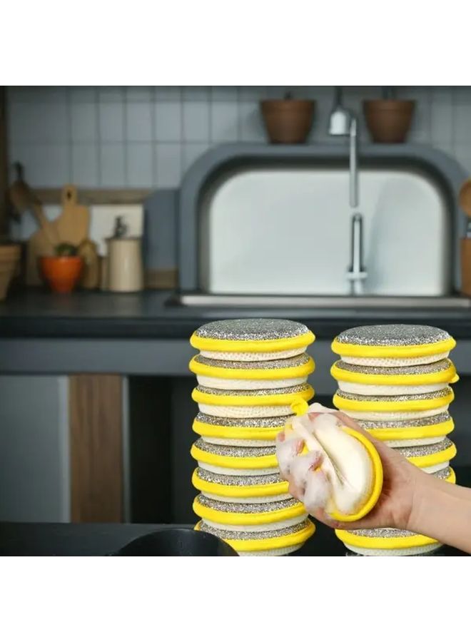 12 Pcs Green Double Sided Scrubbing Sponge Pad Round Dish Cloth Kitchen Cleaning Towel Set - Image 2