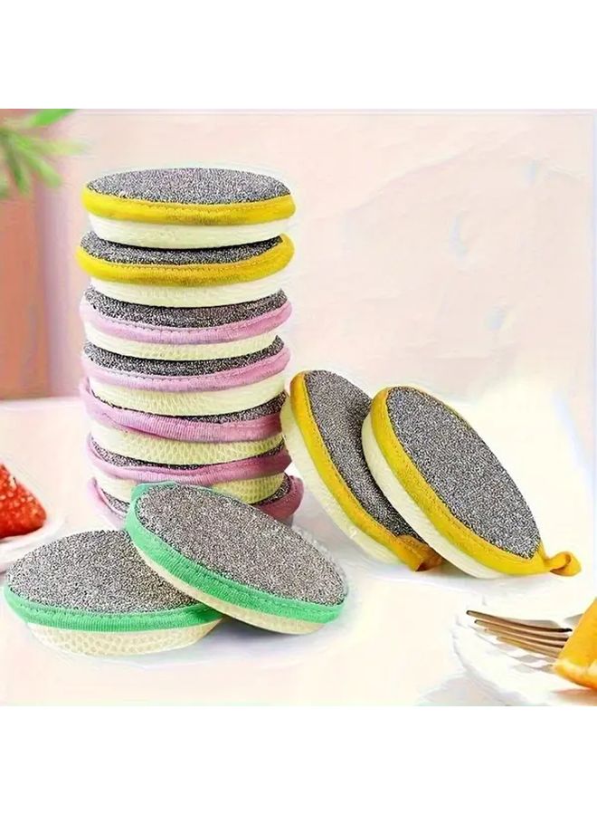 12 Pcs Green Double Sided Scrubbing Sponge Pad Round Dish Cloth Kitchen Cleaning Towel Set - Image 4