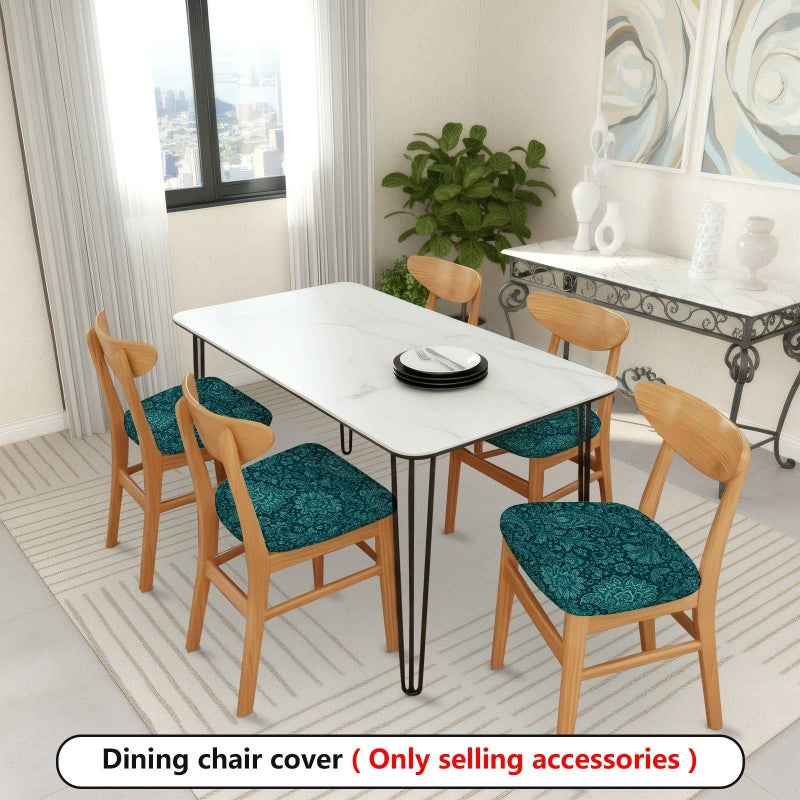 4 Piece Elastic Restaurant Chair Seat Cover 22.44inch Square Detachable Washable Polyester Decorative Floral Paisley Teal Print Dining Room Living Room Office Home Protector For Kitchen Wedding - Image 4