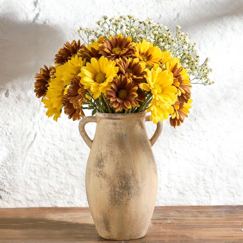 Lyeec Large Ceramic Vase,11.3 inch Tall Farmhouse Flower Vase with 2 Handles, Terracotta Decorative Flower Vase for Home Decor, Living Room Entryway Table Centerpiece Decor - Image 1