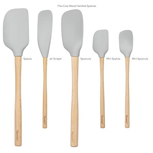 Tovolo Silicone Spatula with Wooden Handle Set of 5 Piece Silicone Kitchen Utensil Set Spoonula Jar Scraper Mini Spatula and Spoonula for Cooking Baking Mixing Folding Oyster Gray - Image 2