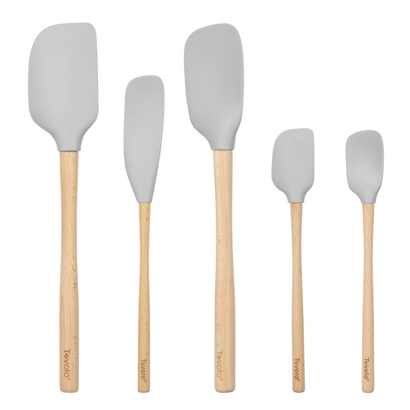 Tovolo Silicone Spatula with Wooden Handle Set of 5 Piece Silicone Kitchen Utensil Set Spoonula Jar Scraper Mini Spatula and Spoonula for Cooking Baking Mixing Folding Oyster Gray - Image 5