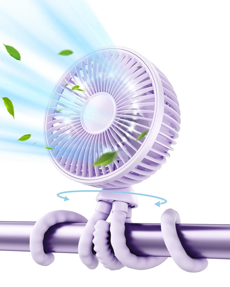 Gaiatop Oscillating Baby Stroller Fan with LED Night Light, 4 Speeds Cooling Rechargeable 360Â° Rotate Clip On, Battery Operated Small Portable Fans for Car Seat Crib Treadmill Travel - Image 1