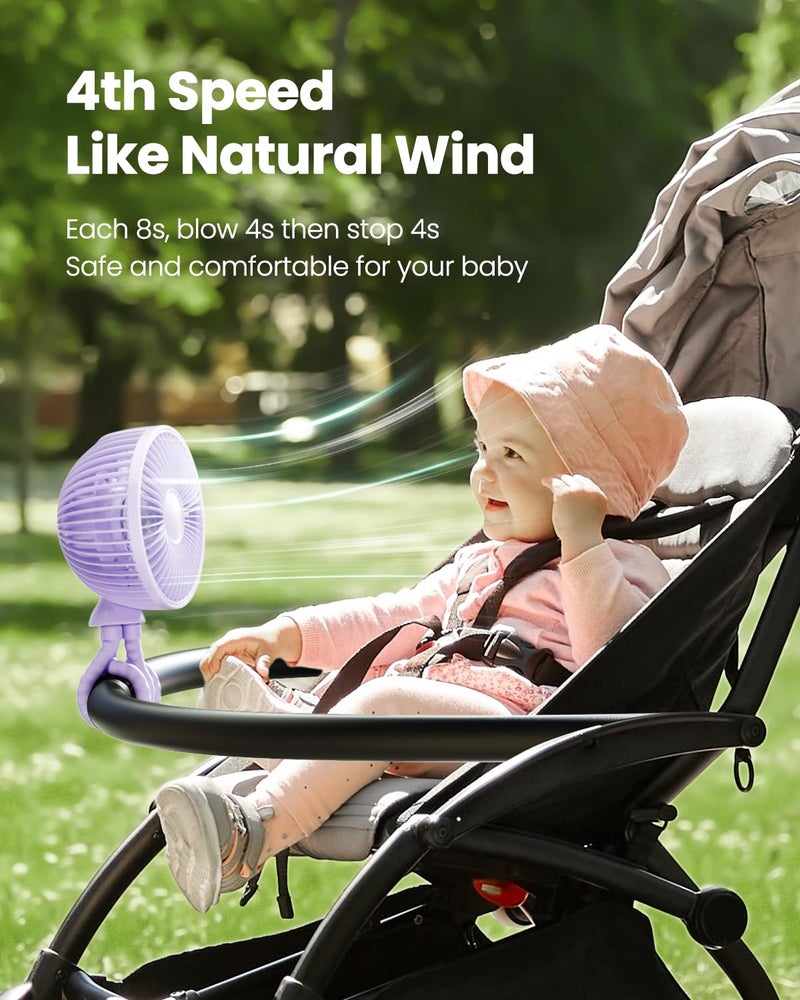 Gaiatop Oscillating Baby Stroller Fan with LED Night Light, 4 Speeds Cooling Rechargeable 360Â° Rotate Clip On, Battery Operated Small Portable Fans for Car Seat Crib Treadmill Travel - Image 5