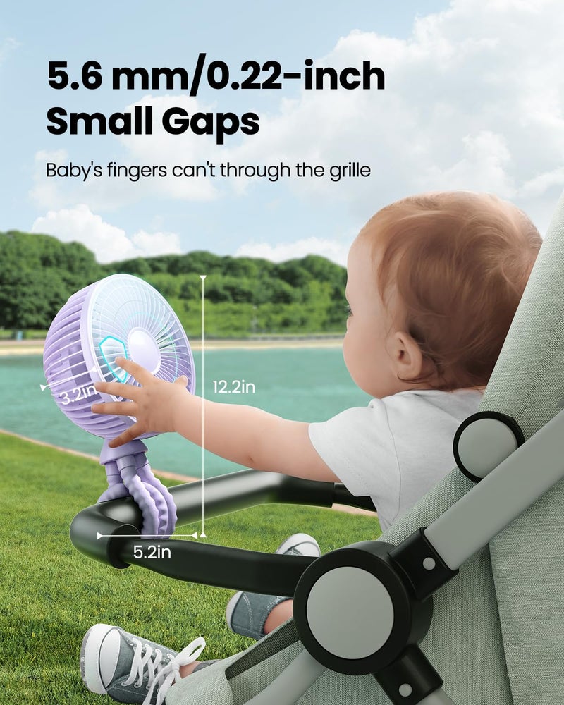 Gaiatop Oscillating Baby Stroller Fan with LED Night Light, 4 Speeds Cooling Rechargeable 360Â° Rotate Clip On, Battery Operated Small Portable Fans for Car Seat Crib Treadmill Travel - Image 3