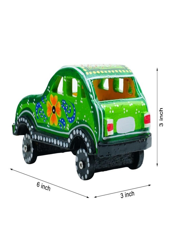 ITOS365 Handmade Wooden Car Toy for Kids | Hand-Painted Indian Folk Art Design | Eco-Friendly Wooden Vehicle | Decorative & Educational Toy | Gift for Children (Green) - Image 3