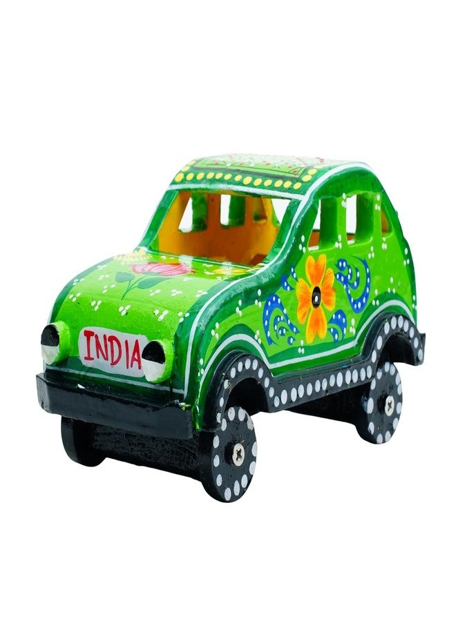ITOS365 Handmade Wooden Car Toy for Kids | Hand-Painted Indian Folk Art Design | Eco-Friendly Wooden Vehicle | Decorative & Educational Toy | Gift for Children (Green) - Image 1