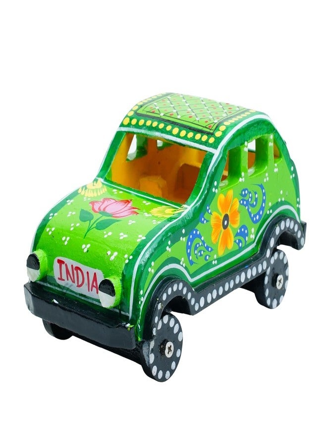 ITOS365 Handmade Wooden Car Toy for Kids | Hand-Painted Indian Folk Art Design | Eco-Friendly Wooden Vehicle | Decorative & Educational Toy | Gift for Children (Green) - Image 5