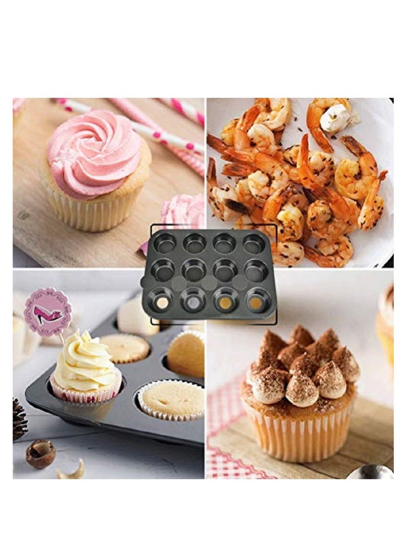 Non-Stick Baking 12-Cup Cake Mould Black  - Image 4