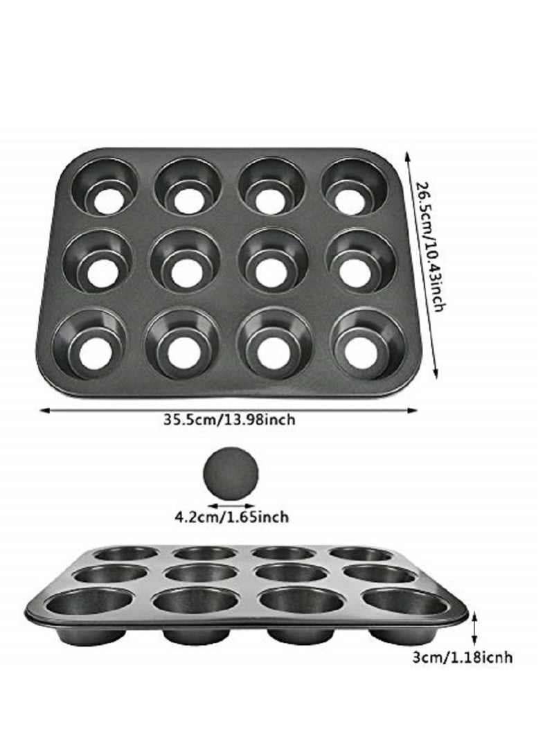 Non-Stick Baking 12-Cup Cake Mould Black  - Image 5