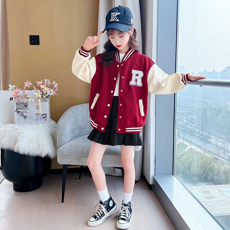 Boys And Girls Western Style Internet Popular Fashionable Top Big Children'S Spring Baseball Suit Jacket - Image 3