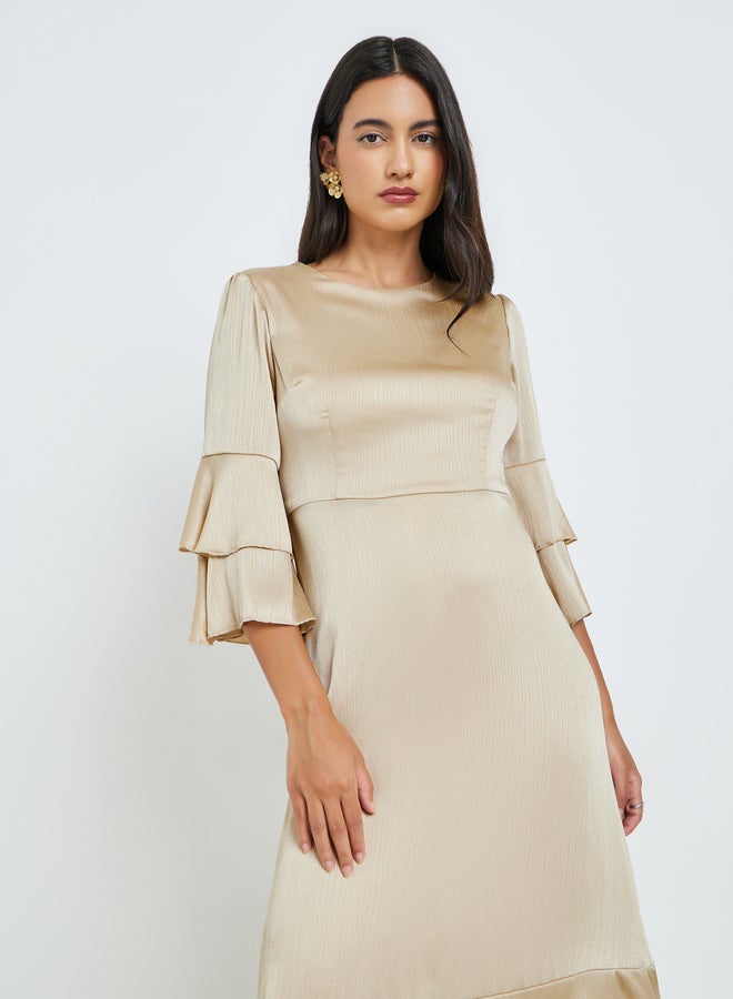 Styli Beige Flute Sleeves A-Line Maxi Dress - Image 2