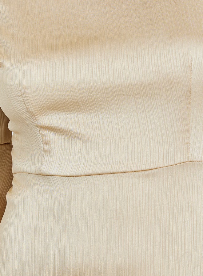 Styli Beige Flute Sleeves A-Line Maxi Dress - Image 4