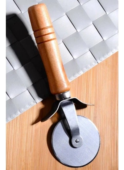 Tamu Bamboo Handle Pizza and Dough Cutter Roulette 17 cm Steel Pizza Cutter  - Image 1