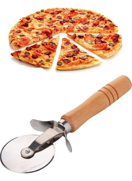 Tamu Bamboo Handle Pizza and Dough Cutter Roulette 17 cm Steel Pizza Cutter  - Image 2