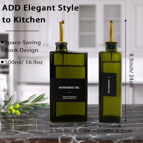 Gelury Olive Oil Dispenser Bottle for Kitchen 16.9oz, UV-Blocking Oil and Vinegar Dispenser Set, Leakproof Oil Container for Home, Restaurant (Green, Set of 4) - Image 3