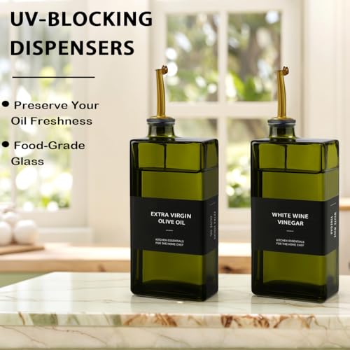 Gelury Olive Oil Dispenser Bottle for Kitchen 16.9oz, UV-Blocking Oil and Vinegar Dispenser Set, Leakproof Oil Container for Home, Restaurant (Green, Set of 4) - Image 2