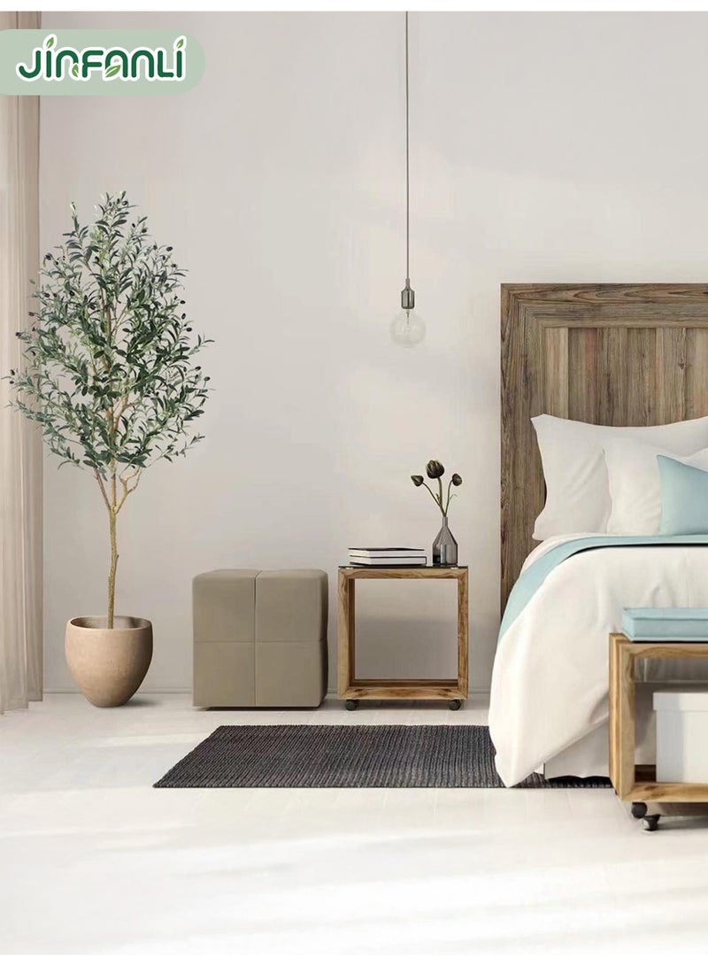 جين فان ل أنا شجرة زيتون اصطناعية، ارتفاع 150 سم، نبات حريري صناعي، لتزيين المنزل والمكتب، شجرة مزيفة مزروعة في وعاء داخلي، جذع خشبي طبيعي وفواكه طبيعية (أخضر، 150 سم) - Image 3