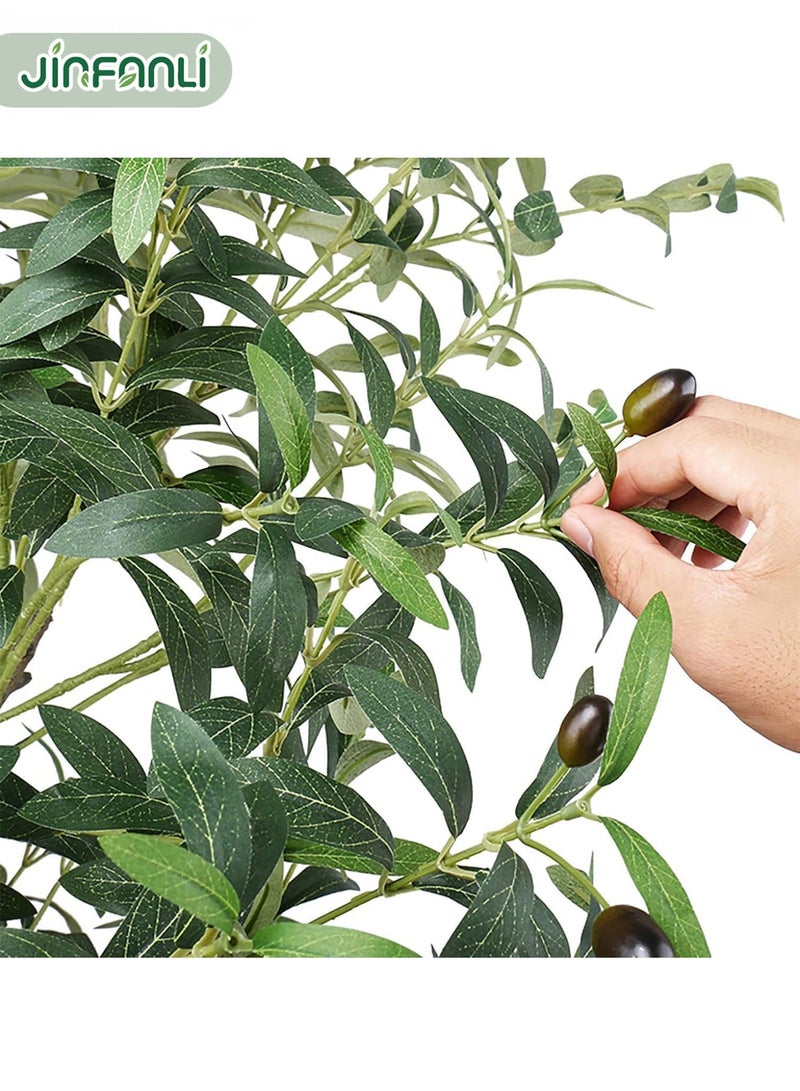 جين فان ل أنا شجرة زيتون اصطناعية، ارتفاع 150 سم، نبات حريري صناعي، لتزيين المنزل والمكتب، شجرة مزيفة مزروعة في وعاء داخلي، جذع خشبي طبيعي وفواكه طبيعية (أخضر، 150 سم) - Image 4