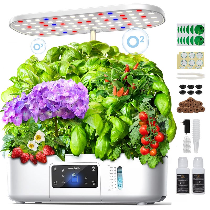 Ahopegarden Hydroponics Growing System Kit Indoor Herb Garden with Grow Light 12 Pods with LCD Touch Panel Hydroponic Planter Planting Height Up to 17 Grower Harvest Fresh Veggie Lettuce White - Image 2