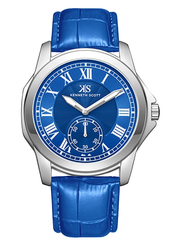 KENNETH SCOTT Kenneth Scott K24018-SLNN Men's Analog Display Watch & Leather  Strap Blue
