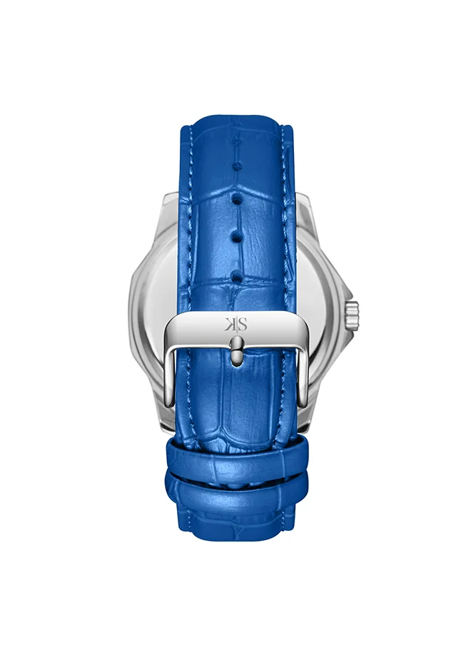 KENNETH SCOTT Men's Analog Display Watch With Blue Leather  Strap - K24018-SLNN