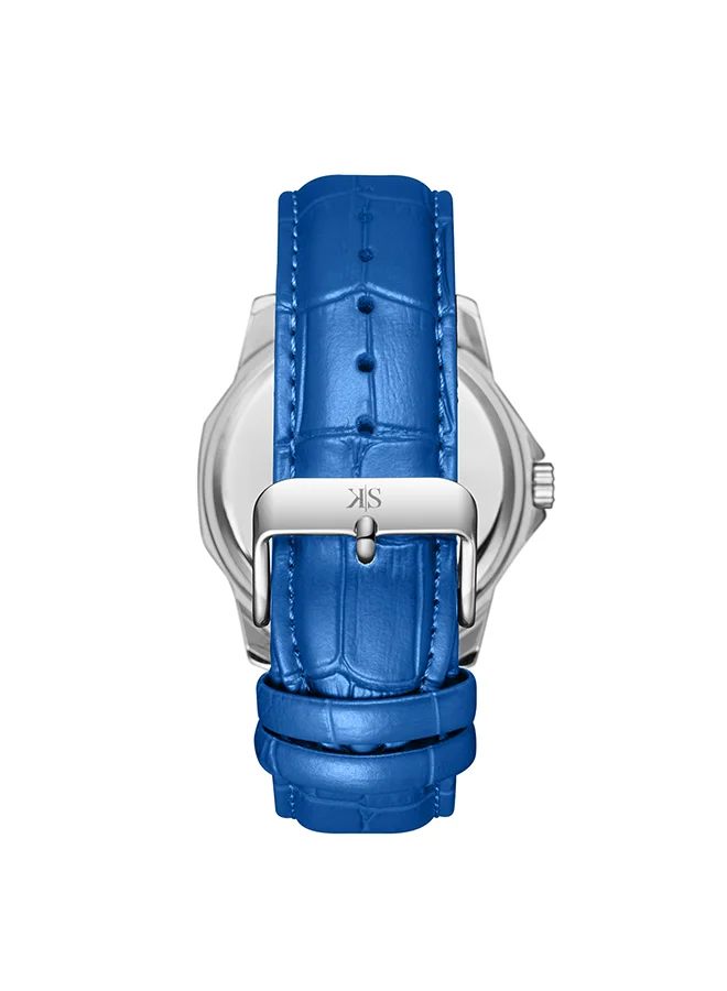KENNETH SCOTT Men's Analog Display Watch With Blue Leather  Strap - K24018-SLNN
