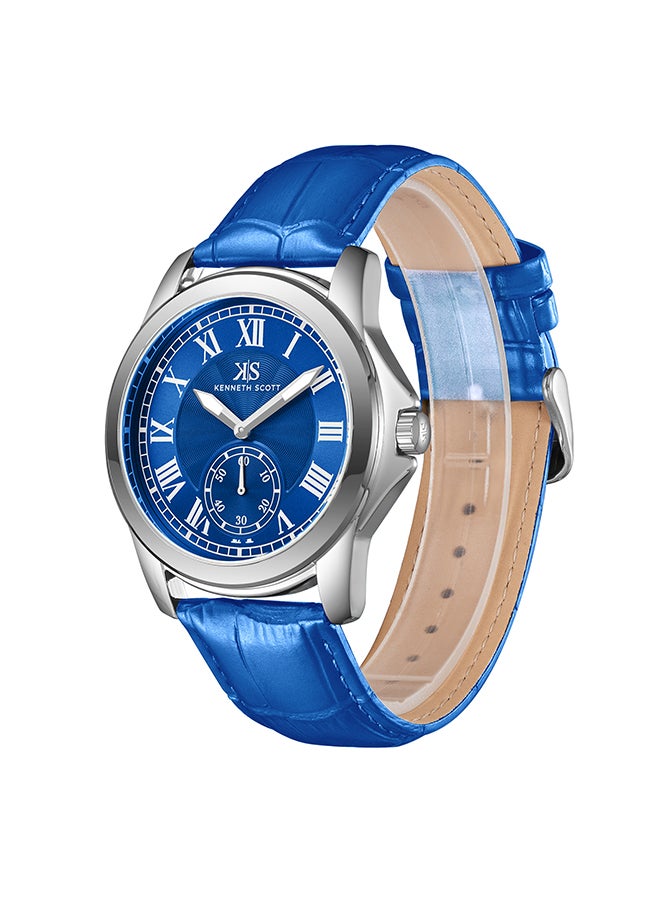 KENNETH SCOTT Men's Analog Display Watch With Blue Leather  Strap - K24018-SLNN - Image 3
