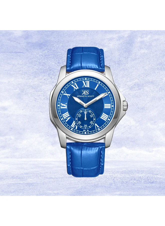 KENNETH SCOTT Men's Analog Display Watch With Blue Leather  Strap - K24018-SLNN