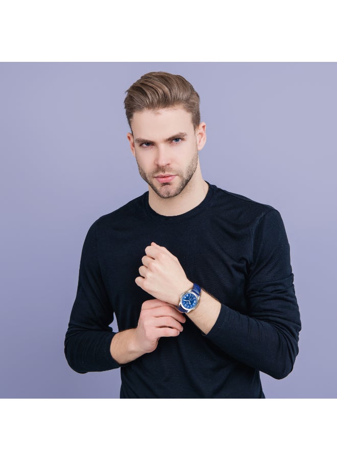 KENNETH SCOTT Men's Analog Display Watch With Blue Leather  Strap - K24018-SLNN - Image 4