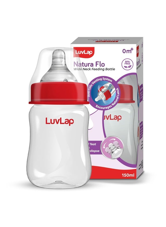 Luvlap Anti-Colic Wide Neck Natura Flo Baby Plastic Feeding Bottle, 150Ml, New Born/Infants/Toddler Upto 3 Years, BPA Free - Image 1