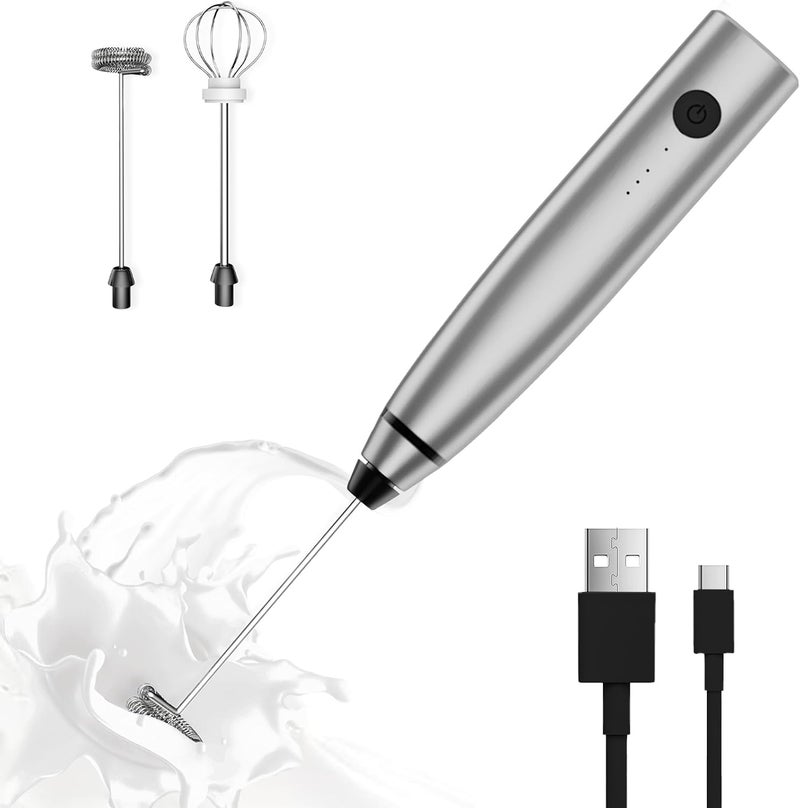 Laposso Milk Frother Rechargeable Handheld Electric Whisk Coffee Frother Mixer with 2 Stainless whisks 3 Speed Adjustable Foam Maker Blender for Coffee Matcha Latte Cappuccino Hot Chocolate(Gray) - Image 1