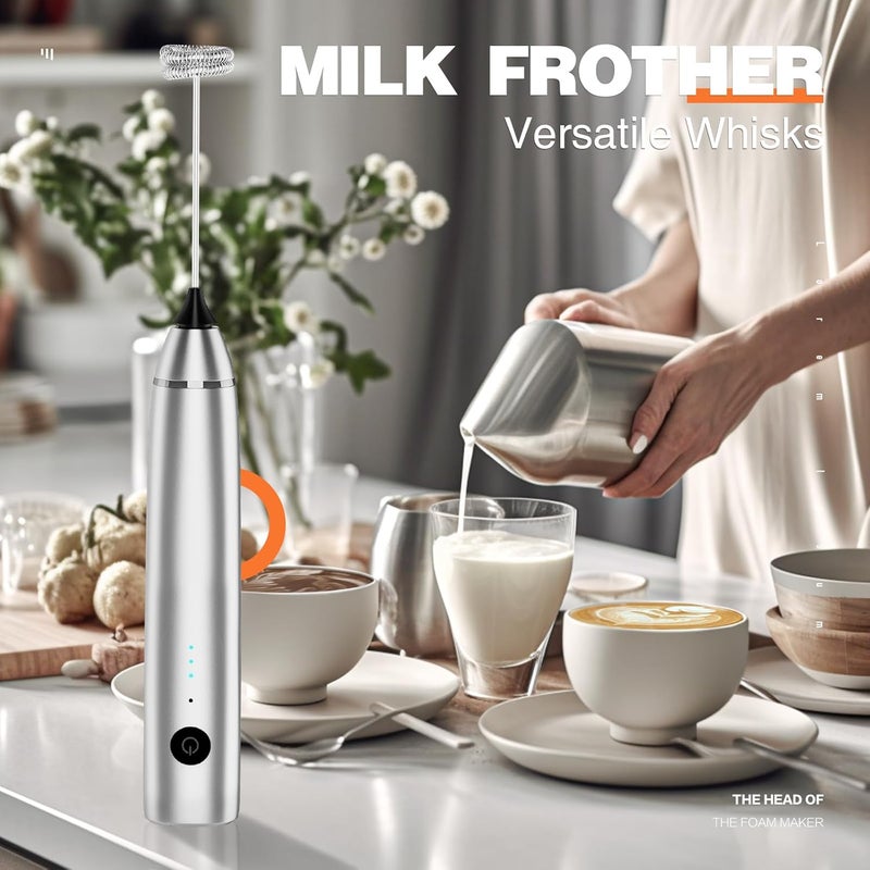 Laposso Milk Frother Rechargeable Handheld Electric Whisk Coffee Frother Mixer with 2 Stainless whisks 3 Speed Adjustable Foam Maker Blender for Coffee Matcha Latte Cappuccino Hot Chocolate(Gray) - Image 2