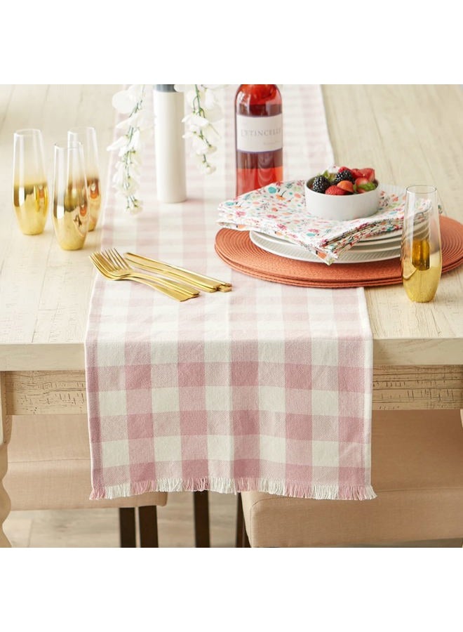DII Heavyweight Fringed Check Tabletop Collection, Table Runner, 14x72, Pale Mauve - Image 2